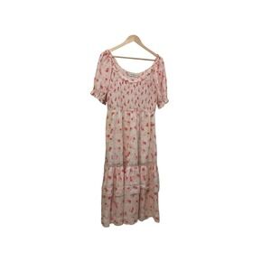 LoveShackFancy x‎ Target Dress Womens XL Pink Floral Smocked Tiered Maxi Cotton
